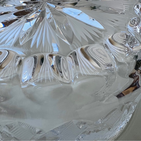 Vintage Lead Cut Crystal Heavy Bon Bon Candy Box Dish 2 Pc Clear with Etching - Picture 9 of 14